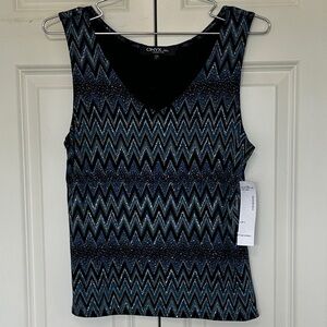 ONYX Nite tank top sz large black blues metallic and silver chevron pattern NWT